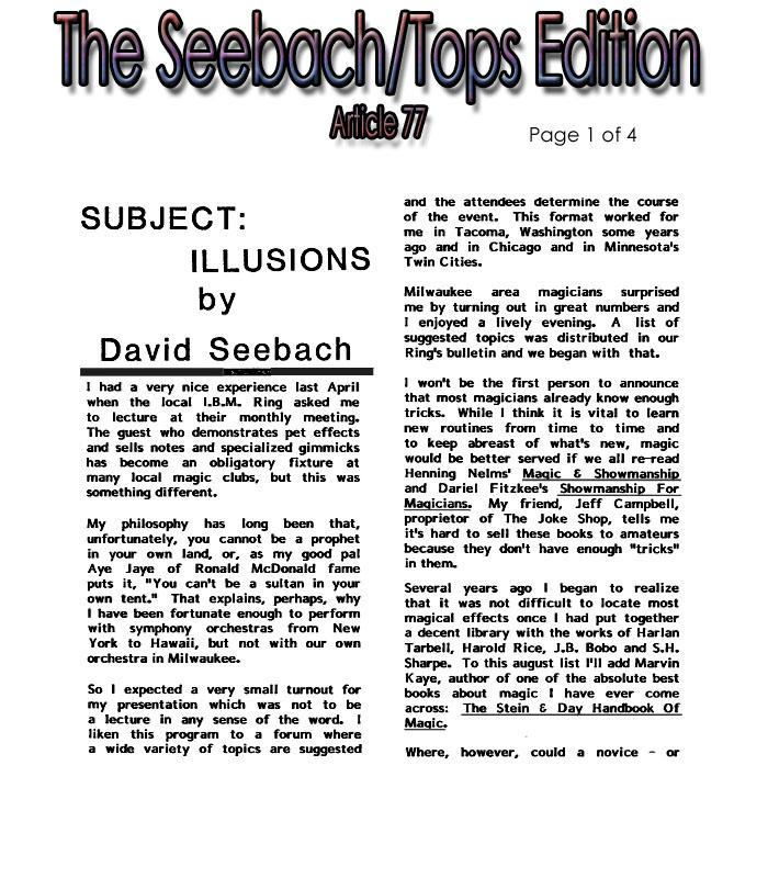 Reprint of David Seebachs Articles